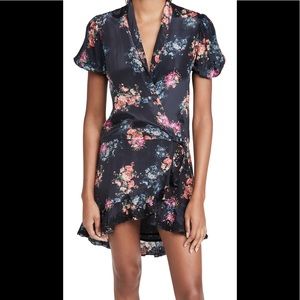 Rococo Sand NWT, black floral wrap dress, Sz S